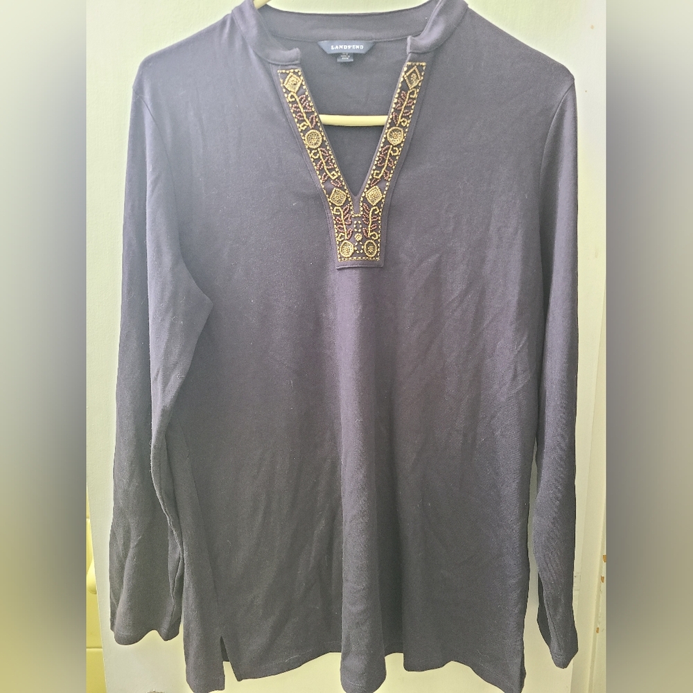 Lands' End Black Shirt with Gold Embroidery